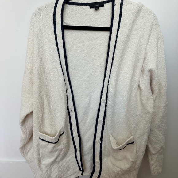 J. Crew White Cardigan Sweater with Black Trim - Picture 1 of 3
